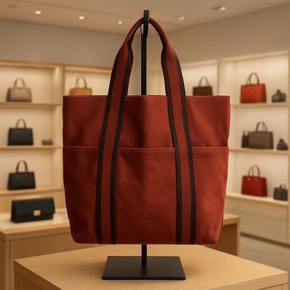 Hermes Red and Purple Fourre Tout Cabas Canvas Tote Bag. Pre-owned. With COA.